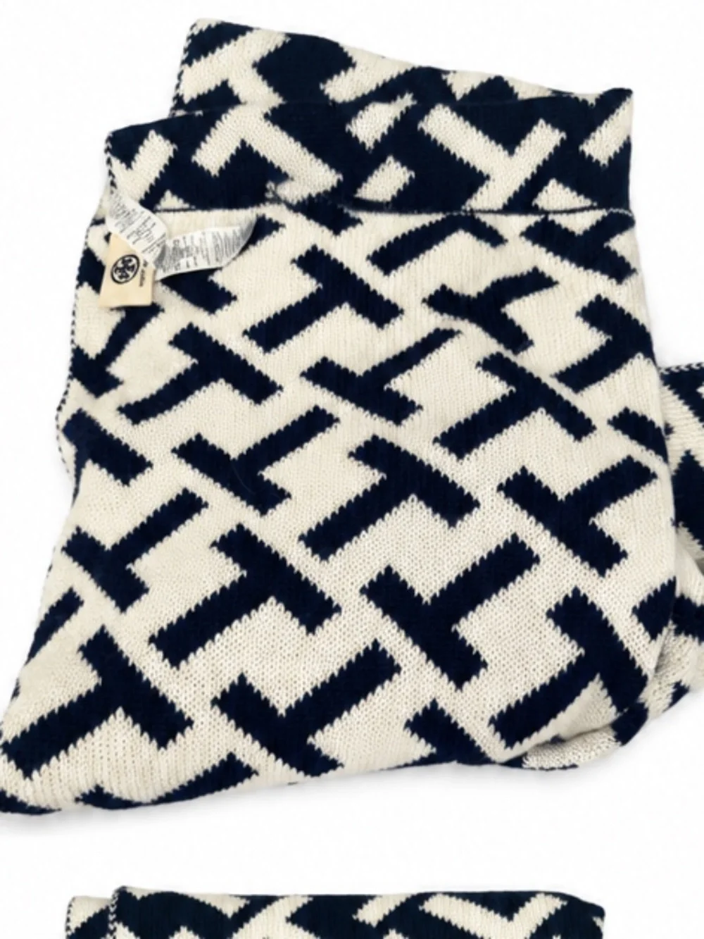 Tory Burch Sport Navy & White Monogram Knit Scarf | Like New